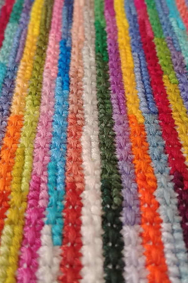 Unique Embroidery`s style in the mixed technique of double cross and simple cross with linear color change